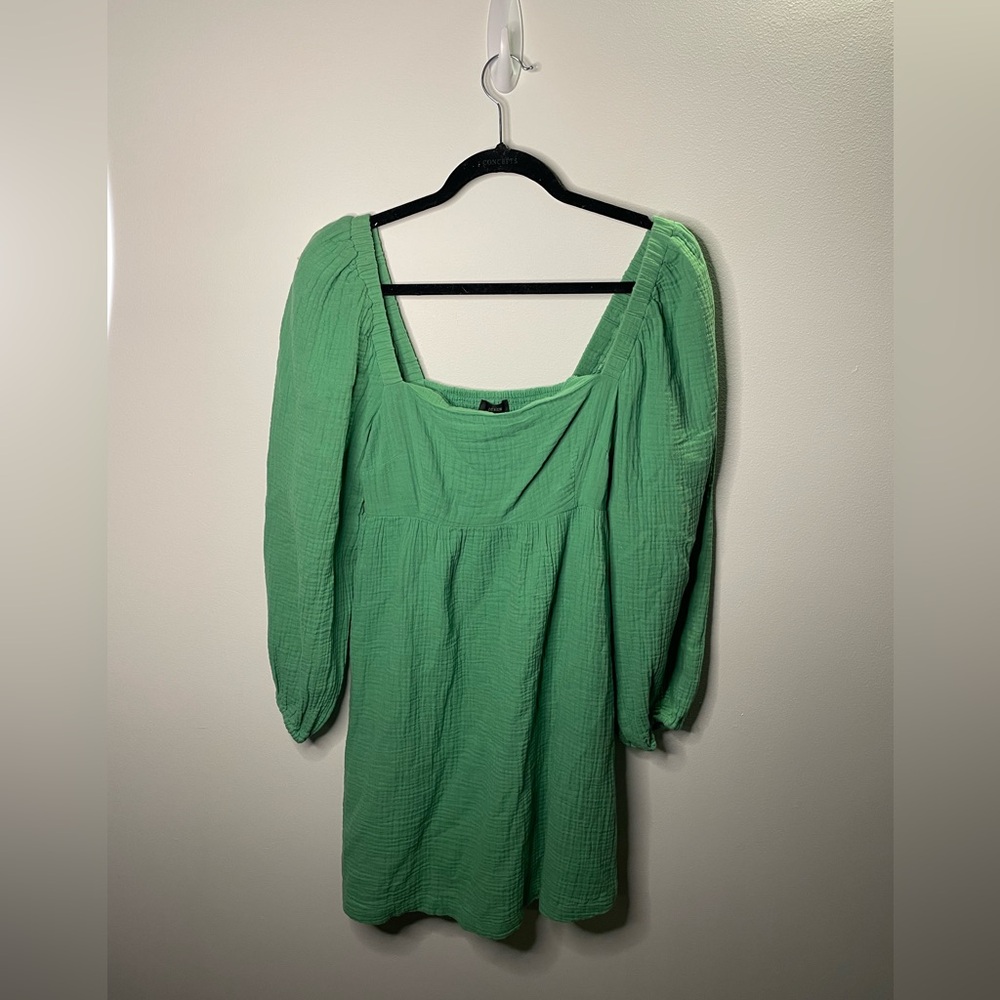 NWT J. Crew Green Squareneck Soft Gauze Dress Smocked Back Spring Summer